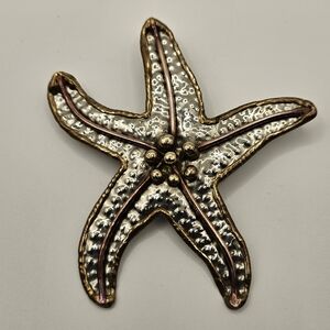 Vintage Mixed Metal Starfish Brooch Pendant Large 3" Textured Hammered Nautical